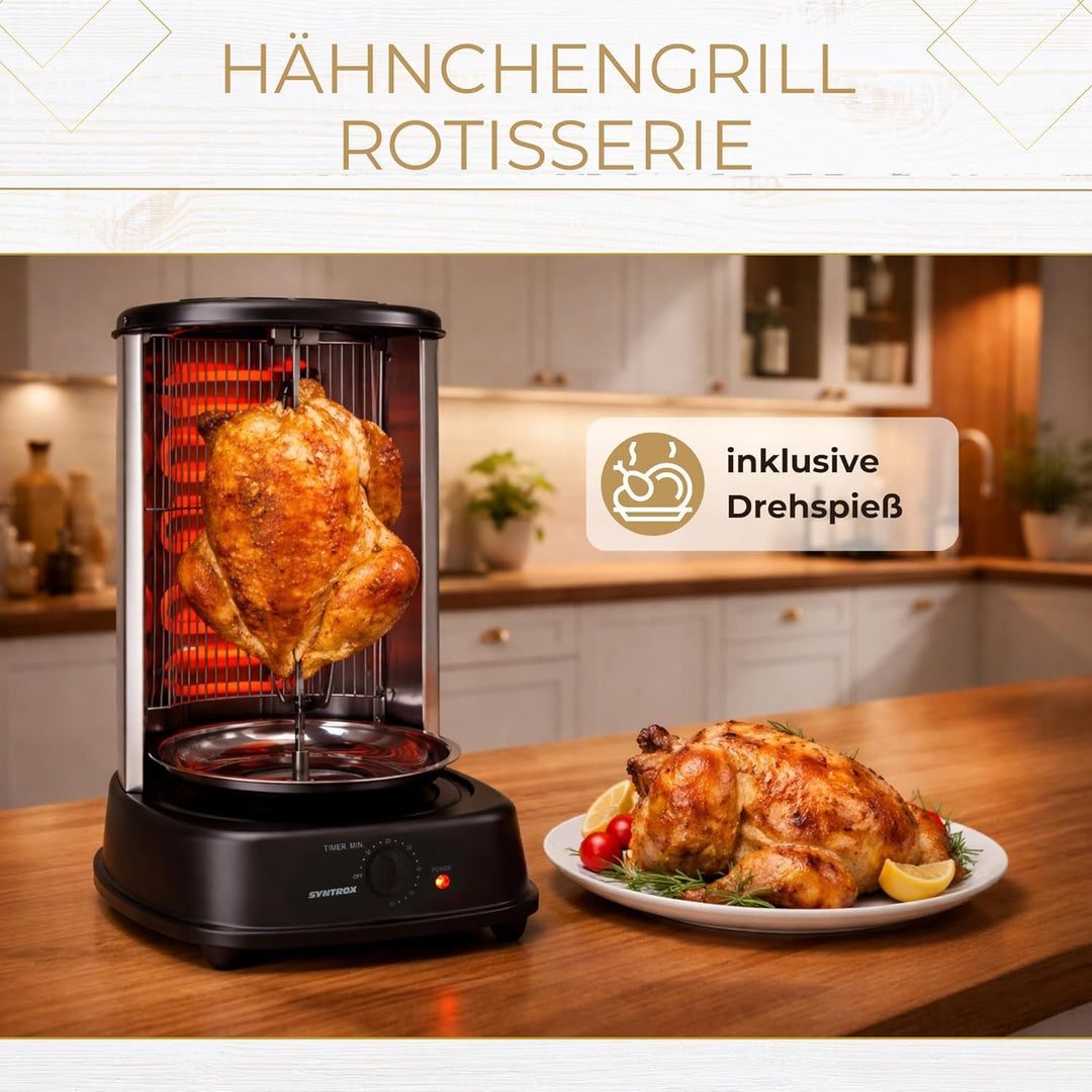 Syntrox Germany Chef Grill RO-2000W-21 L BSS Dönergrill Gyrosgrill Hähnchengrill mit Zubehör, mit Zu