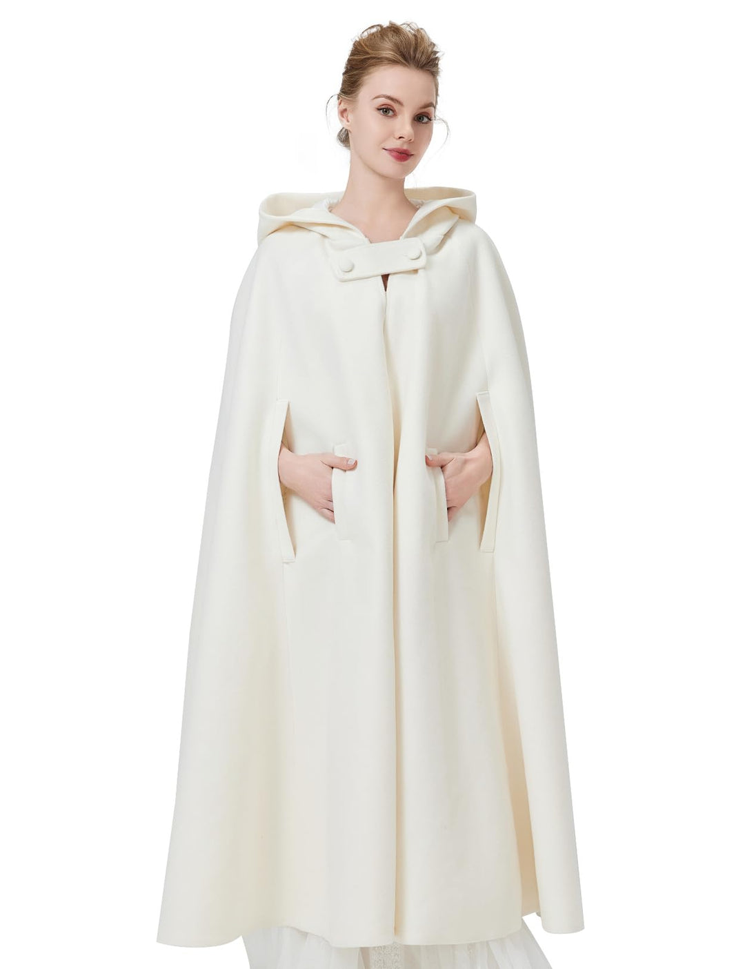 BEAUTELICATE Umhang mit Kapuze Mantel Wollmischung Damen Poncho Cape Lose Trenchcoat Outwear Hochzei