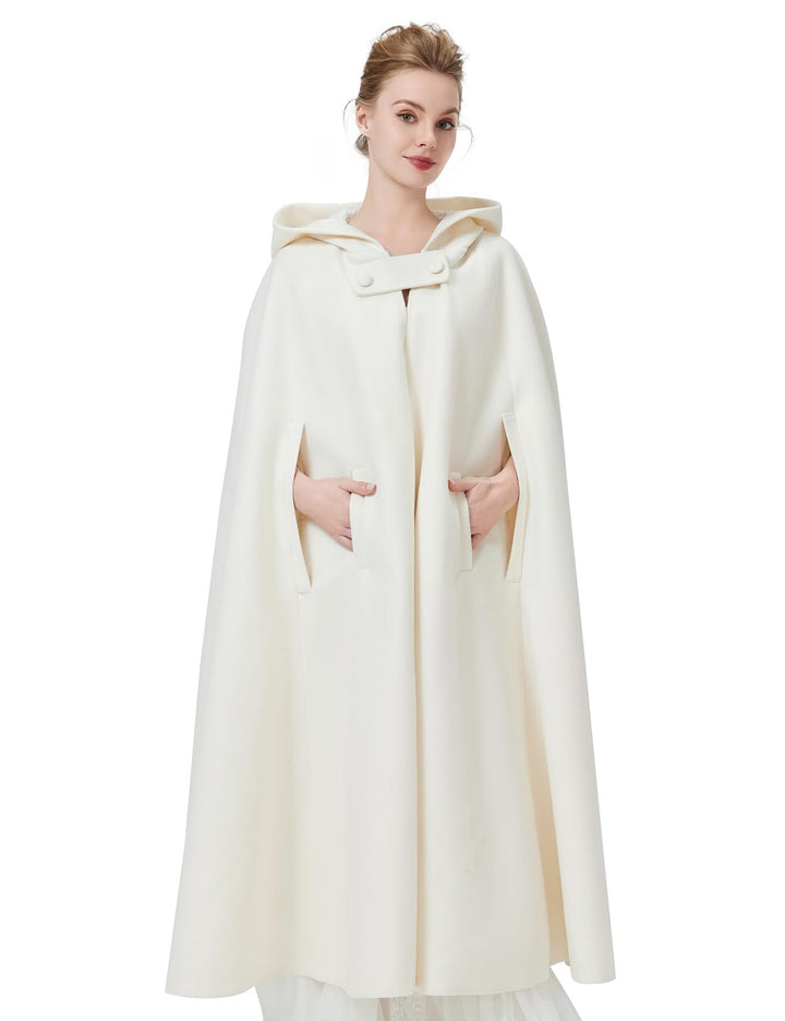 BEAUTELICATE Umhang mit Kapuze Mantel Wollmischung Damen Poncho Cape Lose Trenchcoat Outwear Hochzei