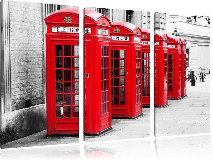 Pixxprint rote Londoner Telefonzellen 3-Teiler Leinwandbild 120x80 Bild auf Leinwand