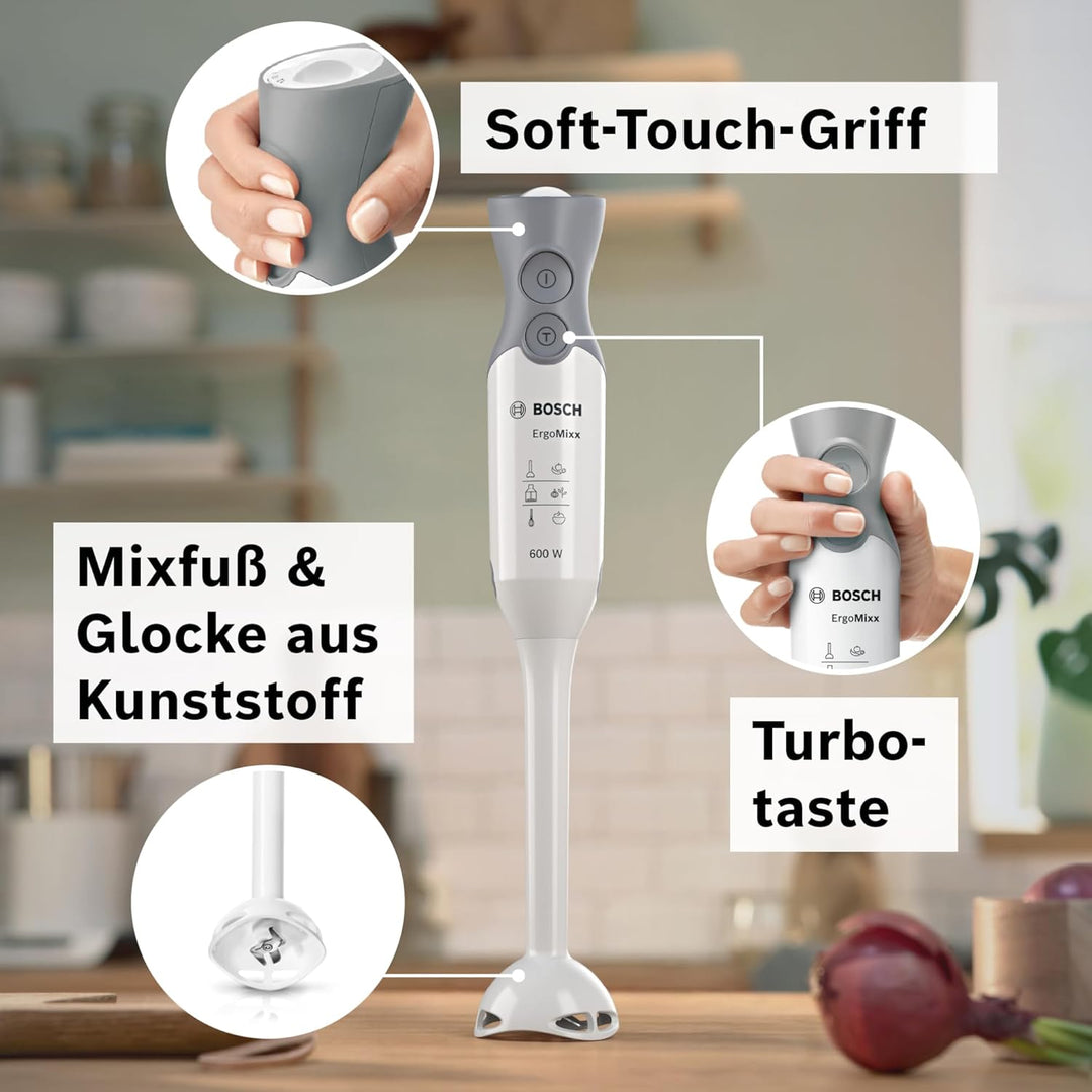 Bosch Stabmixer ErgoMixx MSM66020, Mixfuss, Mix- und Messbecher, 4-Klingen-Messer, ergonomisches Des