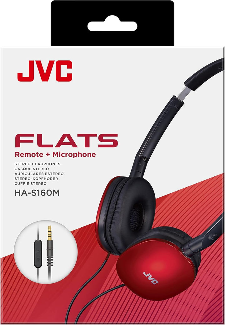 JVC HA-S160M-R - Flats Faltbarer und kompakter Kopfhörer in Glossy Trendfarbe, mit Schalter für Mikr