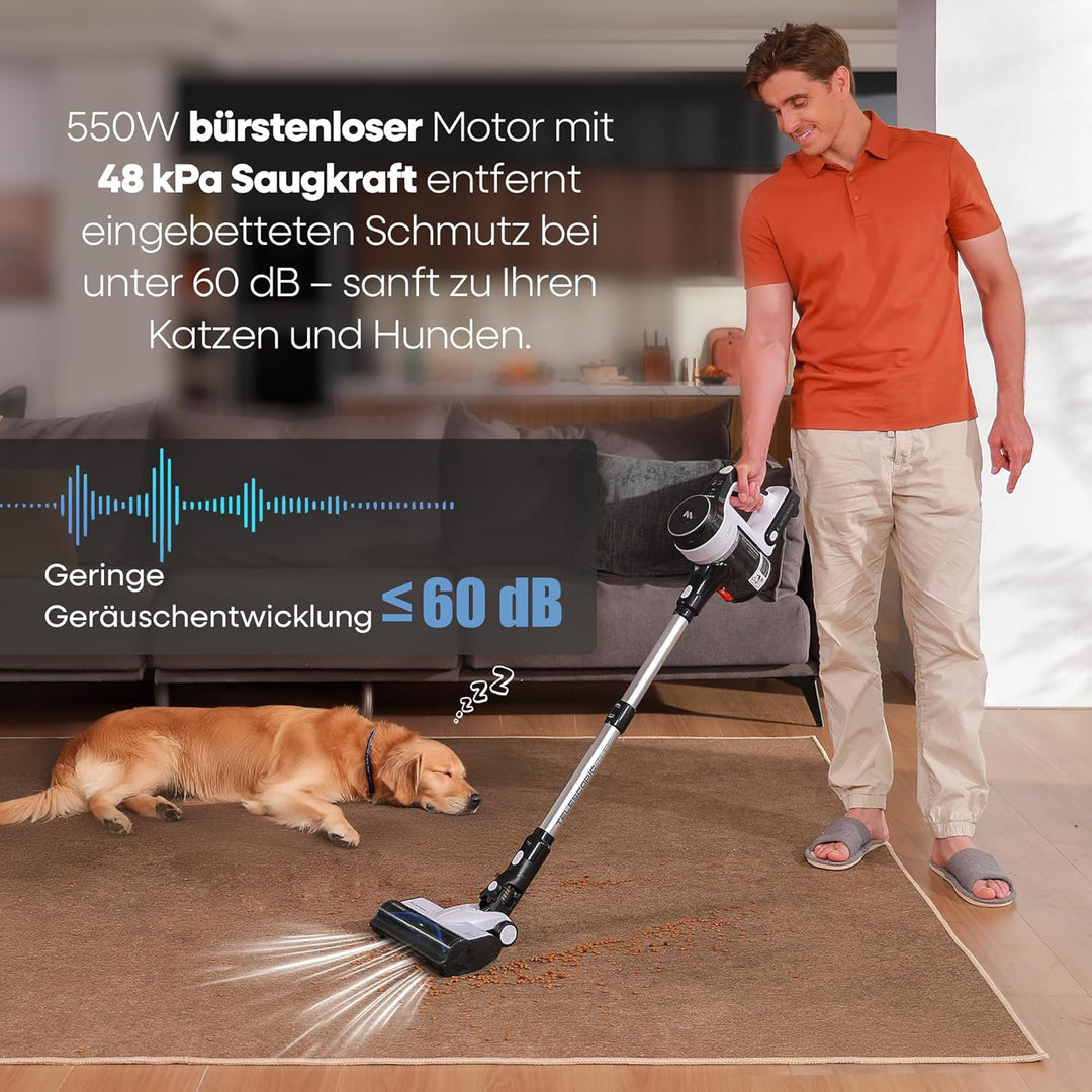 AlloyMove Akku Staubsauger 50000Pa/550W/70Min, 1.5L Staubsauger Kabellos mit Anti-Tangle-Bürste und