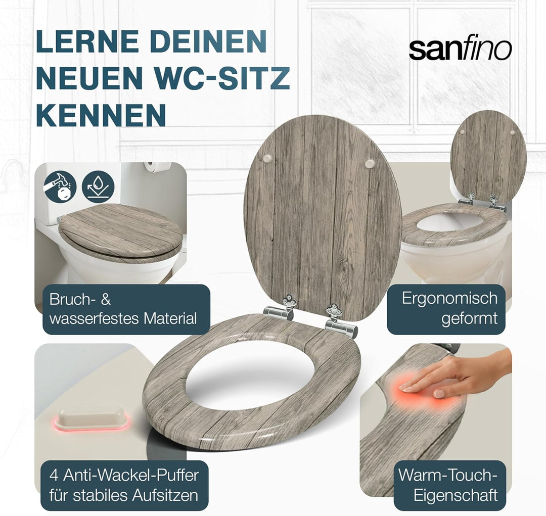Premium WC Sitz mit Absenkautomatik – hochwertige Toilettendeckel aus Holz, viele bunte Motive, hohe