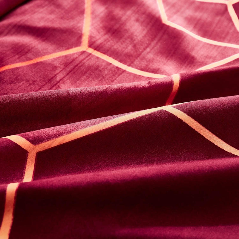 Luofanfei Bettwäsche Gestreift 135x200cm 4teilig Weinrot Geometrisch Bettbezug Set Microfaser Bettde