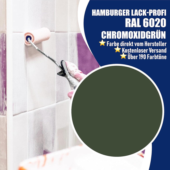 Hamburger Lack-Profi Fliesenlack MATT Chromoxidgrün RAL 6020 Grün Fliesenfarbe im SET (1 L), 1 L