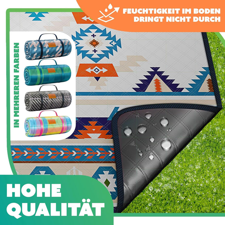 KESSER® Picknickdecke Campingdecke 200x200cm Stranddecke mit wasserdichter Unterseite dreilagig | Be