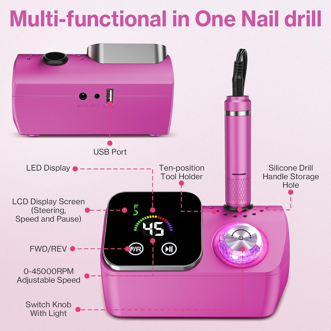 Elektrischer Nagelfeile Nagelfräser für Gelnägel, 45000 U/min Nagelfräser Professioneller mit LCD-An