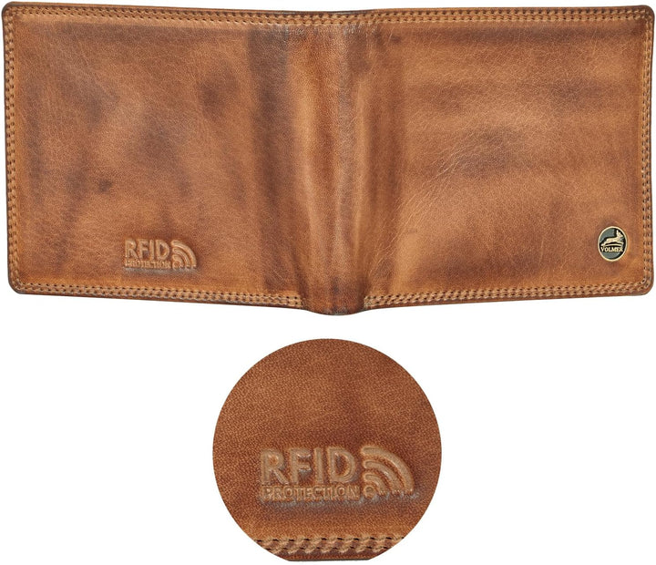 Fa.Volmer ® Leder Geldbörse Herren mit RFID-Schutz - extra-stabile Doppelnaht (4+2 Card - Antique Br
