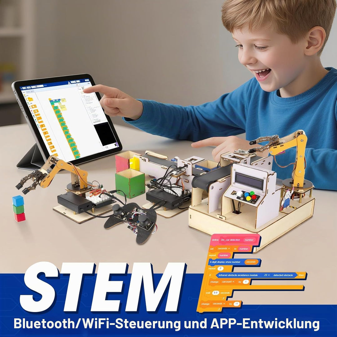 IoT STEM Kit for Kids，Smart Factory Starter Kit for Arduino ESP32，3D Wooden Puzzles DIY Model Scienc