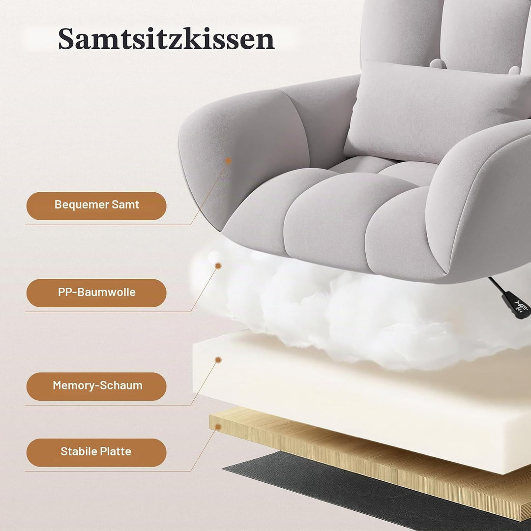 Homeoffice &amp; Schminkstuhl 2-in-1 Ergonomischer Samt Drehstuhl 360° mit Kopfkissen, Höhenverstellbar