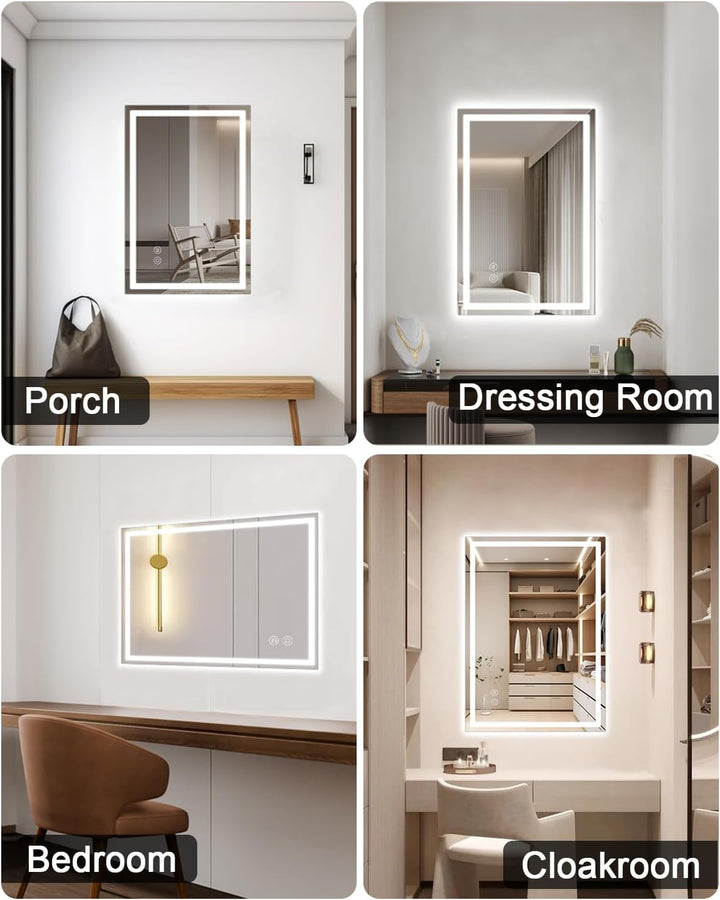 LED Badspiegel, 40x60cm Badezimmerspiegel mit Antibeschlag, Spiegel mit Beleuchtung mit Touchschalte