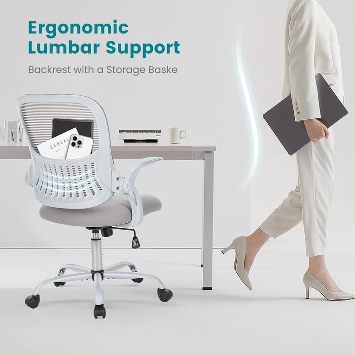 DUMOS Bürostuhl Ergonomisch, Schreibtischstuhl mit Lendenwirbelstütze, Verstellbaren Armlehnen Drehs