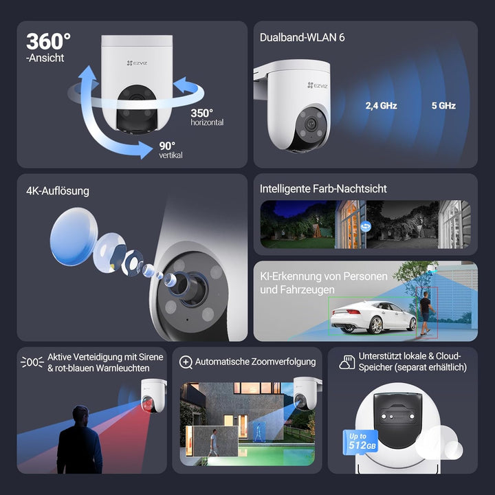 EZVIZ 4K Wi-Fi 6 Überwachungskamera Aussen, 2,4 &amp; 5 GHz WLAN Kamera Outdoor, KI-Erkennung, Smart Tra