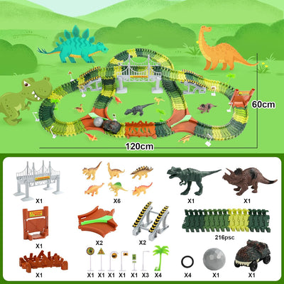 Dinosaurier Spielzeug Autorennbahn ab 3 Jahre Junge Rennbahn mit 8 Mini Dinosaurier Figuren 1 Auto D