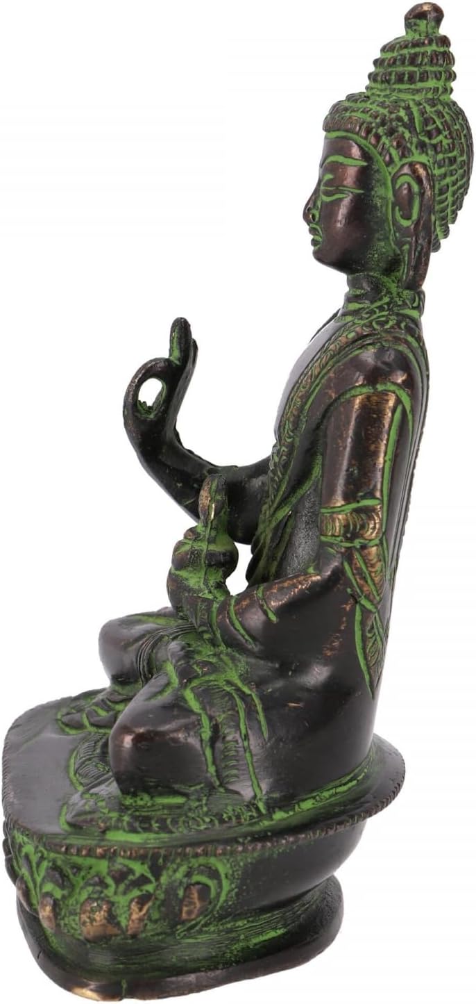 GURU SHOP Buddha Statue aus Messing Amoghasiddhi Buddha 14 cm - Modell 13, Grün, Buddhas, Modell 13