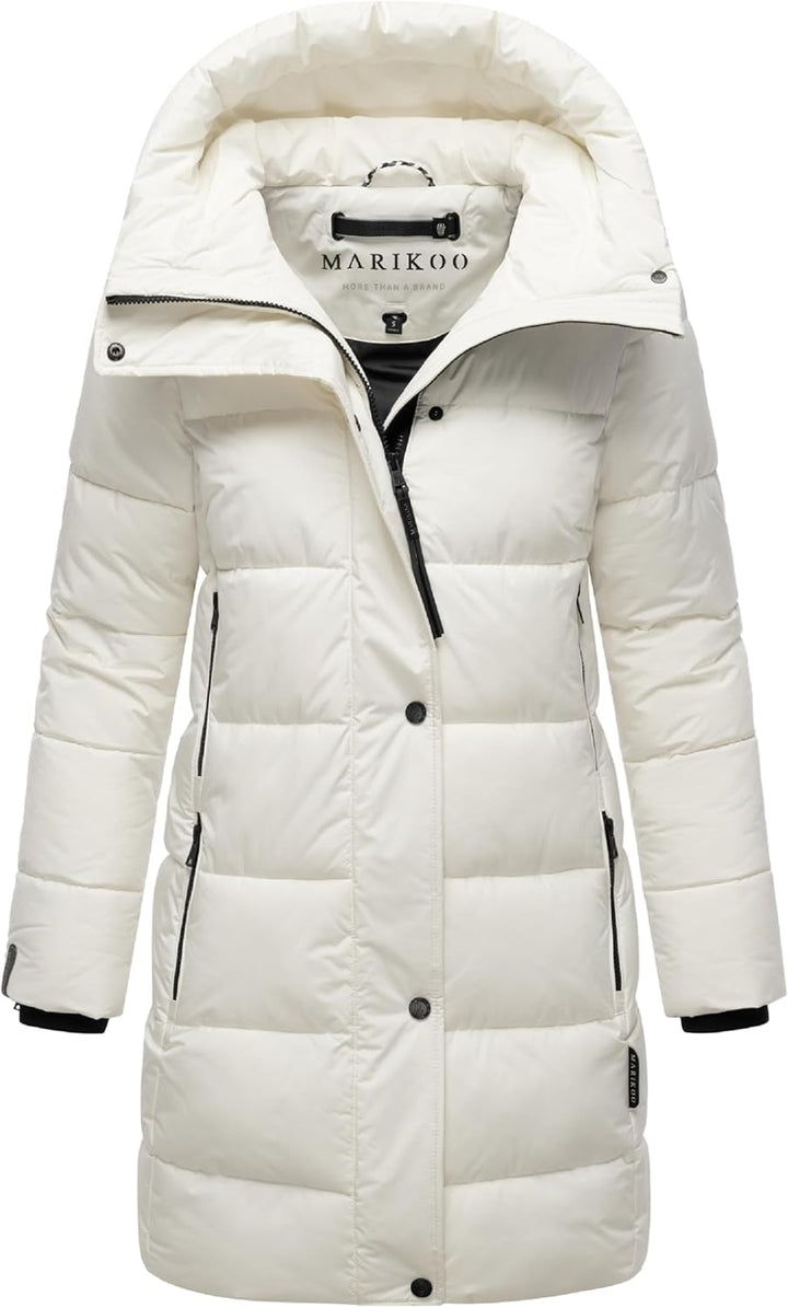 MARIKOO Damen Wintermantel warmer Steppmantel lang mit Kapuze und hohem Kragen Karumikoo XVI XS-5XL