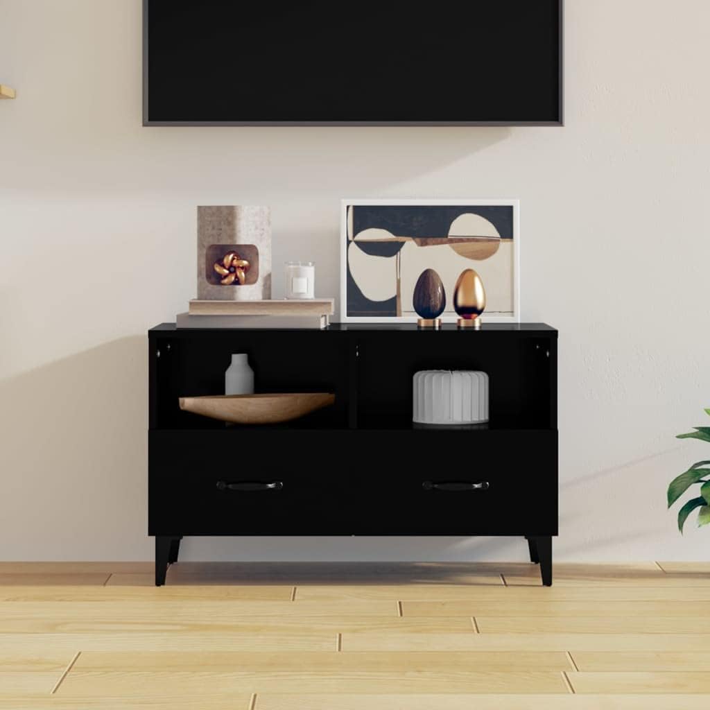 homiuse TV-Schrank TV Lowboard Schwarz 80x36x50 cm Holzwerkstoff TV Tisch TV Board Fernsehschrank Fe