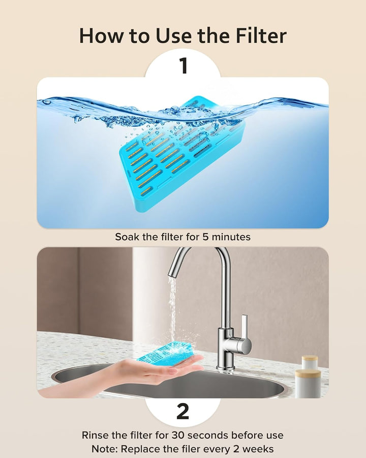 Ersatzfilter für Katzentrinkbrunnen, 2,2 l/74 oz, Ersatzfilter und Schwämme für automatischen Hausti