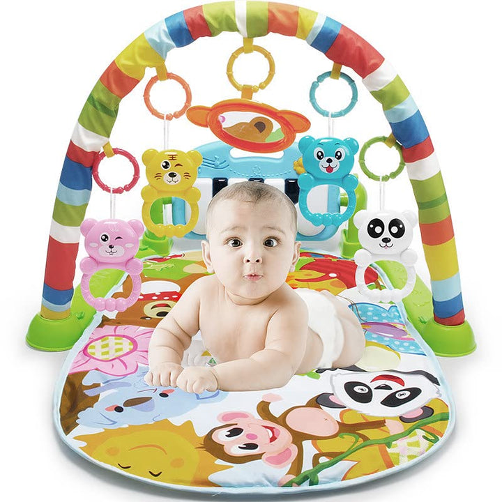 Krabbeldecke für Babys, mit Spielbögen, bunt, mit niedlichen Motiven, die Babys anziehen, A-Grün, A-