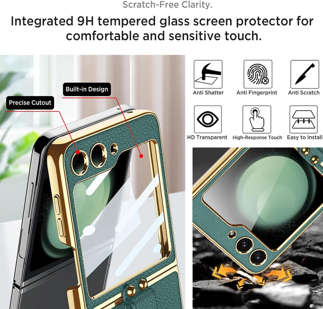 Miimall Lederhülle Kompatibel mit Samsung Galaxy Z Flip 6/Flip7 FE Hülle mit Band+Ring Ständer [HD D