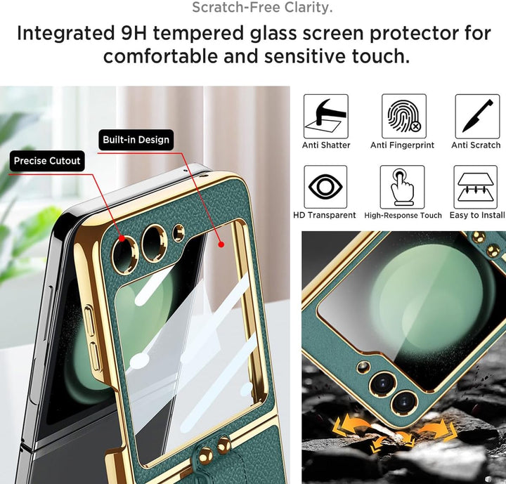 Miimall Lederhülle Kompatibel mit Samsung Galaxy Z Flip 6/Flip7 FE Hülle mit Band+Ring Ständer [HD D