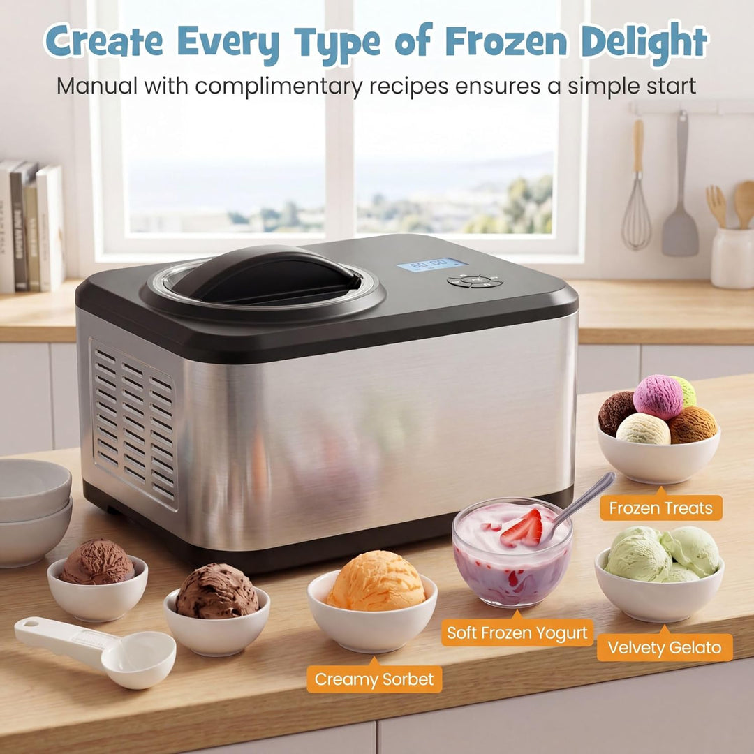 LIFEZEAL Eismaschine, 2 in 1 Eiscreme Maschine & Joghurtbereiter, 1,5 L Eiscrememaschine Edelstahl m