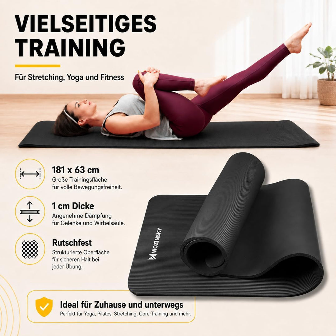 WOZINSKY Fitness-Yogamatte, Fitnessmatte, Gymnastikmatte, Pilates-Trainingsmatte, Sportmatte mit Tra
