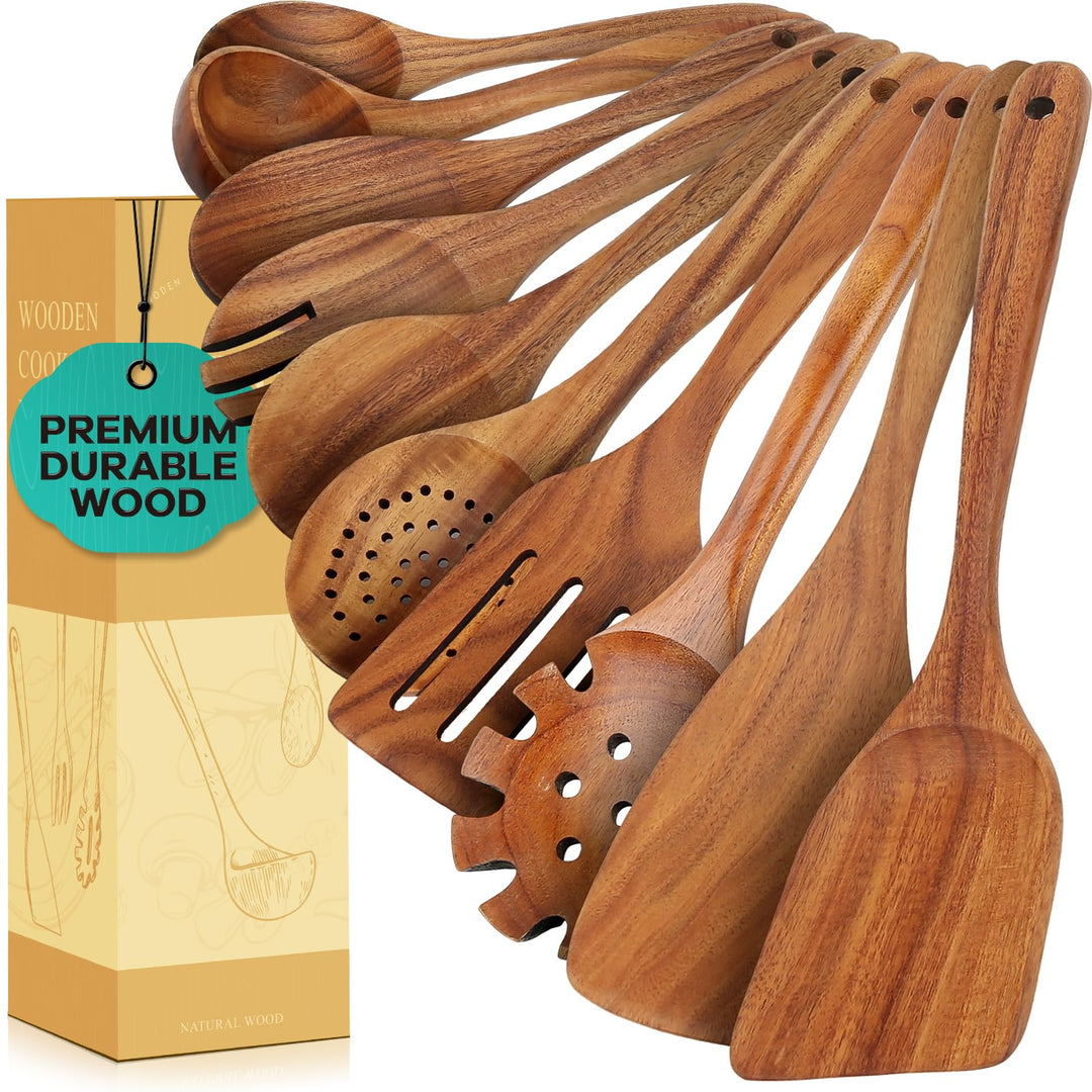ANBUY Teakholz-Küchenutensilien-Set, hochbeständige Holzlöffel zum Kochen, antihaftbeschichtet, Koch