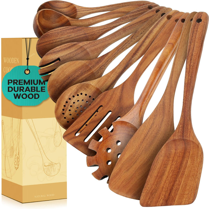 ANBUY Teakholz-Küchenutensilien-Set, hochbeständige Holzlöffel zum Kochen, antihaftbeschichtet, Koch