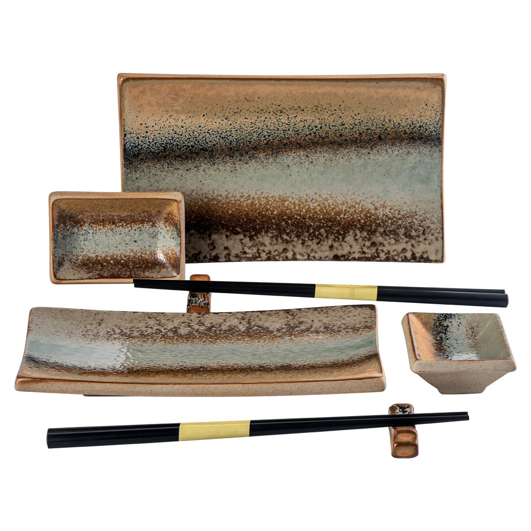 UNICASA Japanisches Geschirr 8er Set, Sushi Geschirr Set Mit Sushi Teller, Dipschalen,Essstäbchen un