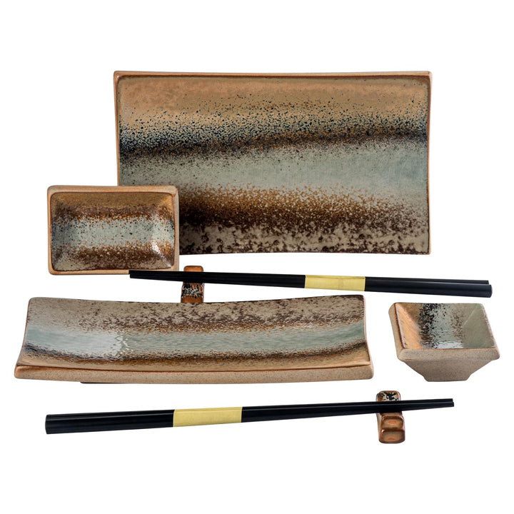 UNICASA Japanisches Geschirr 8er Set, Sushi Geschirr Set Mit Sushi Teller, Dipschalen,Essstäbchen un