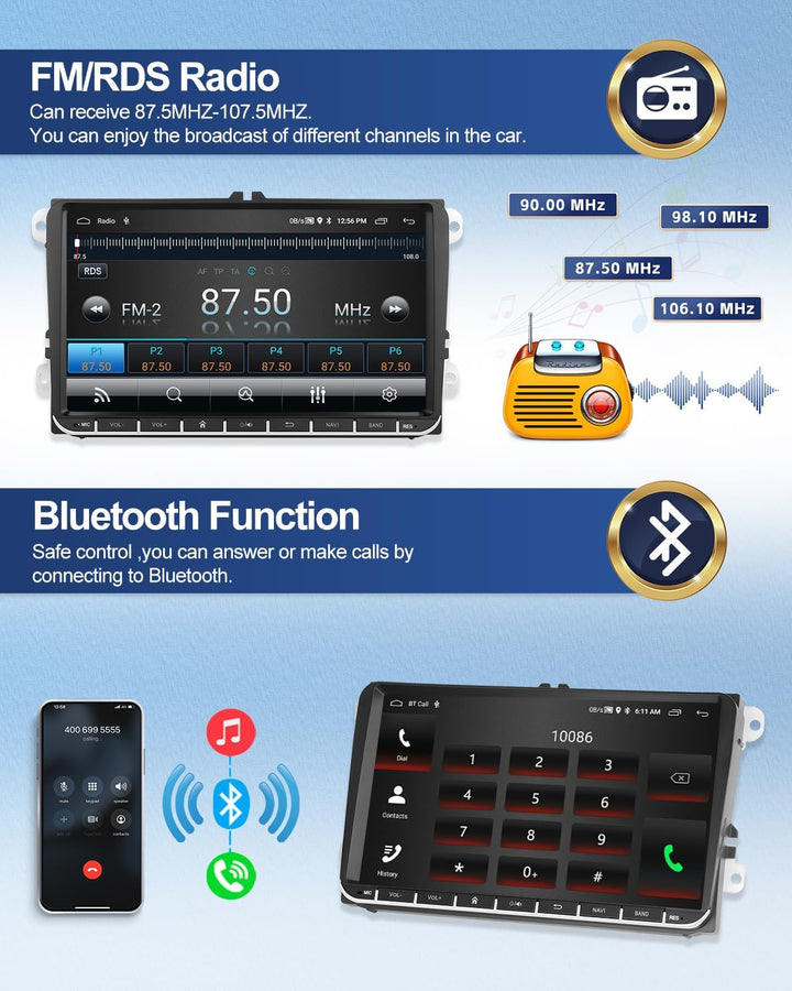 1G+32G CAMECHO Android 13 GPS Autoradio für VW Golf 5 Polo Skoda mit Bluetooth Navi, 9 Zoll Bildschi