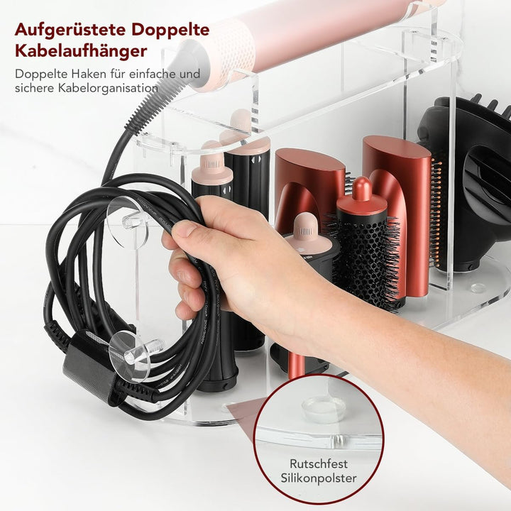 Acryl Organizer für Dyson Airwrap, 7 Fächer für Aufsätze & Diffusor, platzsparender Aufbewahrungshal