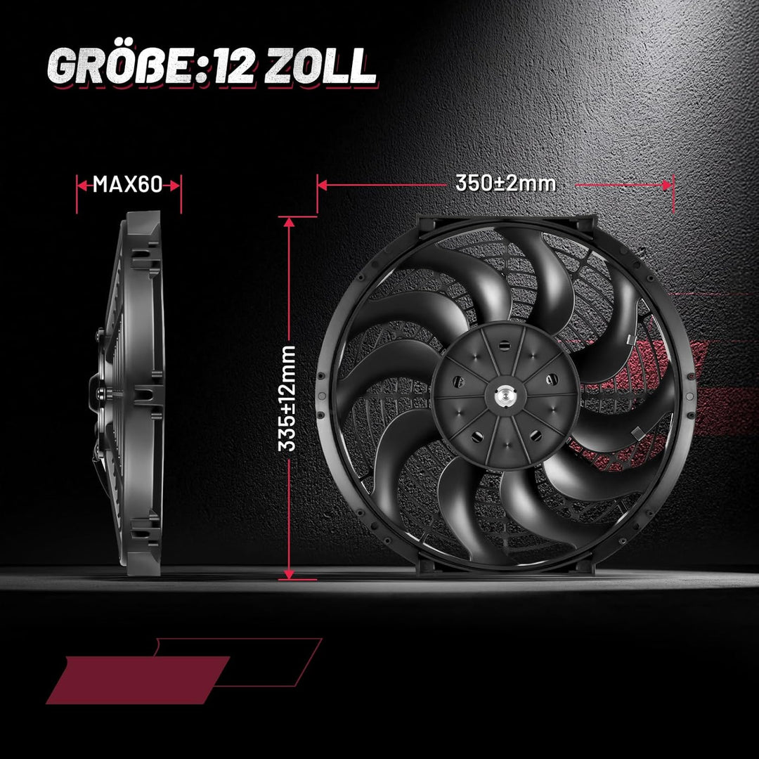 BDFHYK 12 Zoll 12V 80W Universal Auto Kühlerlüfter Kühlgebläse Elektrischer Lüfter Motorlüfter Slim