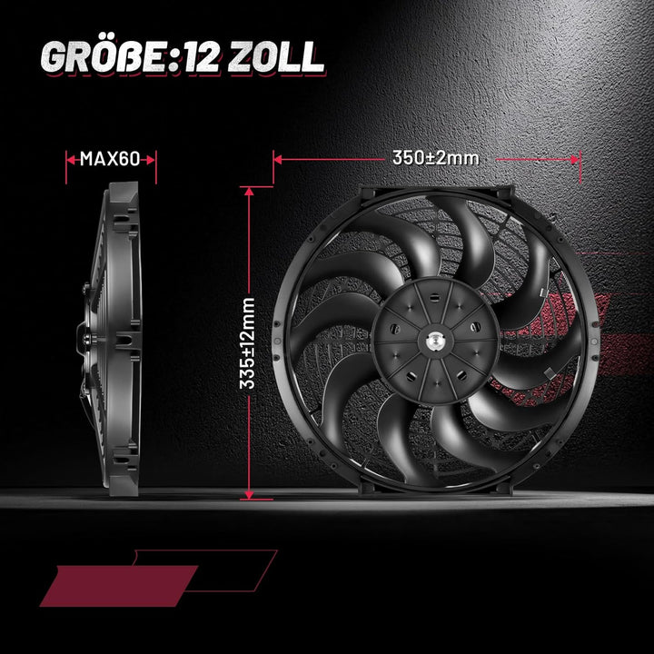 BDFHYK 12 Zoll 12V 80W Universal Auto Kühlerlüfter Kühlgebläse Elektrischer Lüfter Motorlüfter Slim