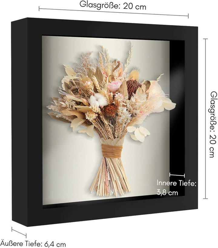 Americanflat 3D-Bilderrahmen zum Befüllen in Schwarz - 2er Set - 20x20 cm Tiefer Objektrahmen mit We