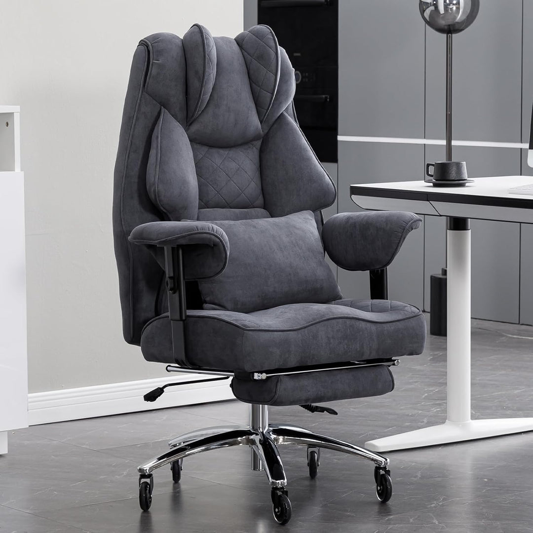 Ergonomischer Bürostuhl 200kg, Chefsessel mit Fussstütze, Schreibtischstuhl mit Lendenkissen, Bequem
