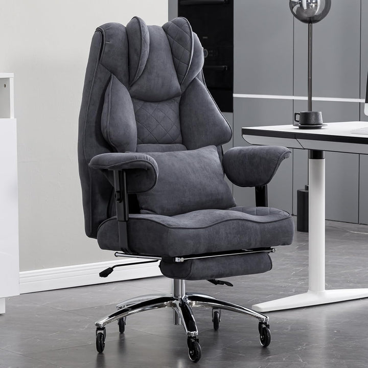 Ergonomischer Bürostuhl 200kg, Chefsessel mit Fussstütze, Schreibtischstuhl mit Lendenkissen, Bequem