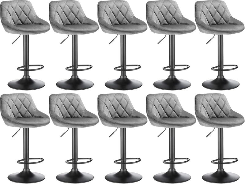 XUANYU 10er-Set Barhocker aus Samt Höhenverstellbare 63-83 cm Barstühle 360° Drehstuhl Küchenstühle