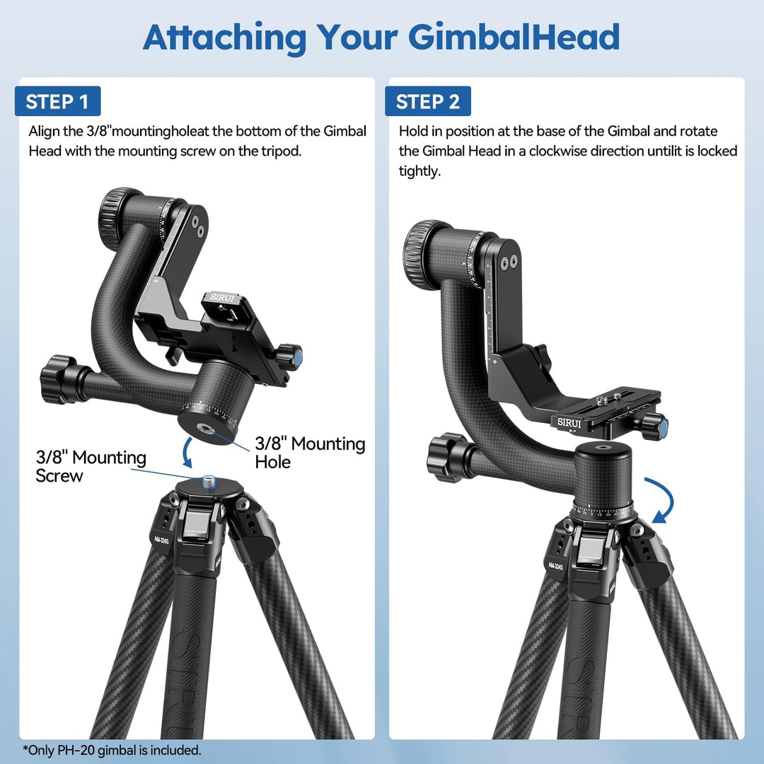 Sirui PH-20 Gimbal Head (Carbon, Höhe: 230mm, Gewicht: 1.3kg, Belastbarkeit: 20kg) mit Tasche und Gu