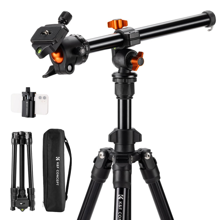 K&F Concept K234A0 Kamera Stativ mit Auslegearm,163cm Handy Stativ, Tripod für unterwegs, Stativ für