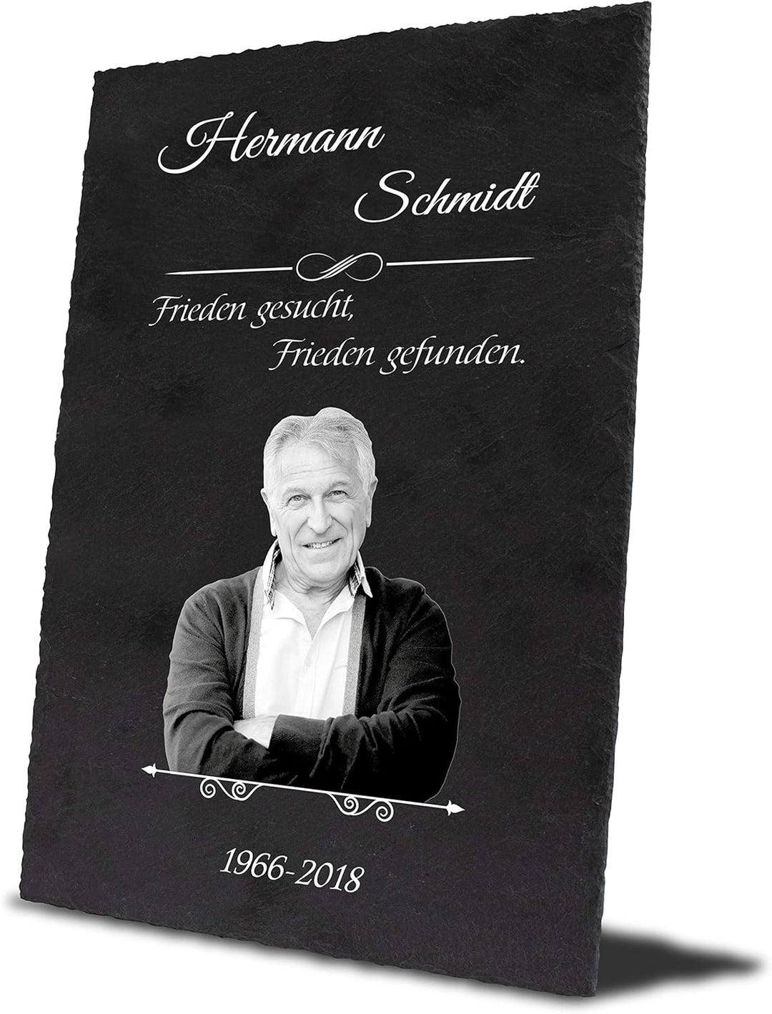 wandmotiv24 Schiefertafel Truer, Gedenktafel Verstorbene Hochformat 20x30cm Personalisiert Name + Da