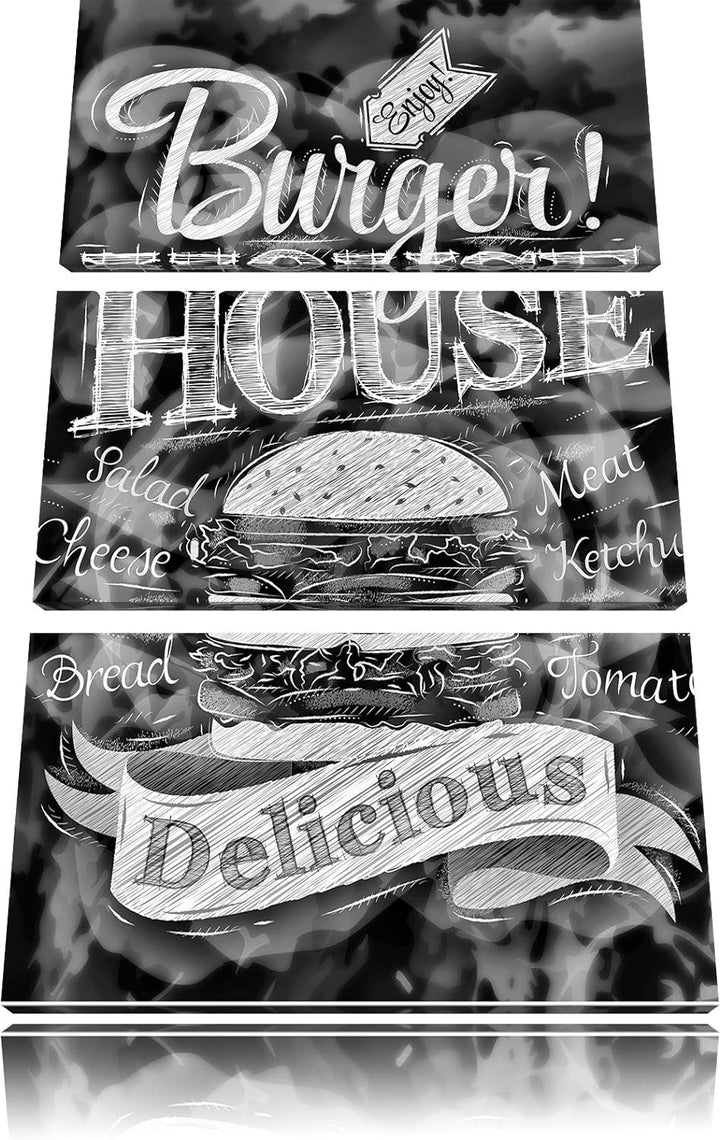 Pixxprint Burger House / 3-Teilig/Gesamtmass 120cm Leinwandbild bespannt auf Holzrahmen/Wandbild Kun