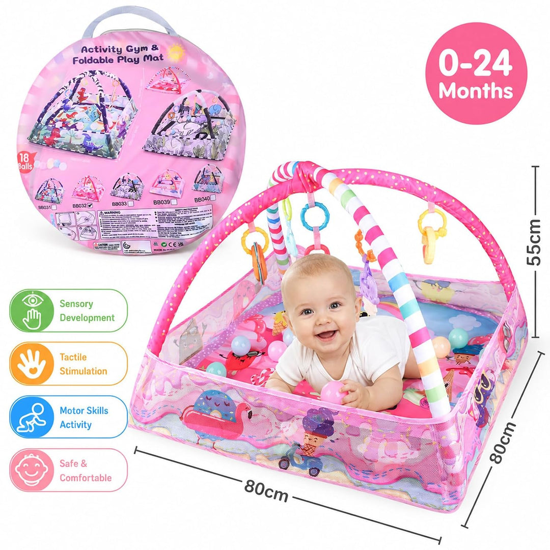 Bebamour Baby Spielmatten Bodenturngeräte von Geburt an, 18 Bälle, 5PCS Hängespielzeug, weiche Baby