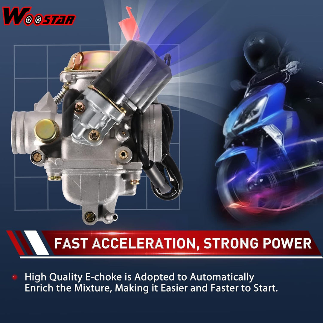 WOOSTAR PD24J Vergaser 24mm Ersatz für 4 Stroke GY6 125ccm 150ccm Taotao ATV Roller 157QMJ Motor, PD