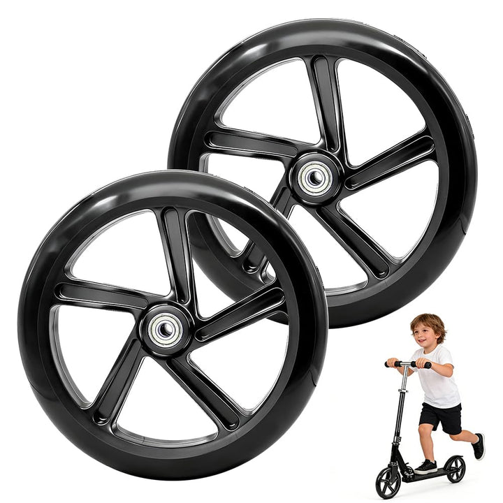 2 Stück 200mm Scooter Rollen, Ersatzreifen ScooterRäder mit ABEC-9 Lager, Anti-Rutsch Roller Räder,