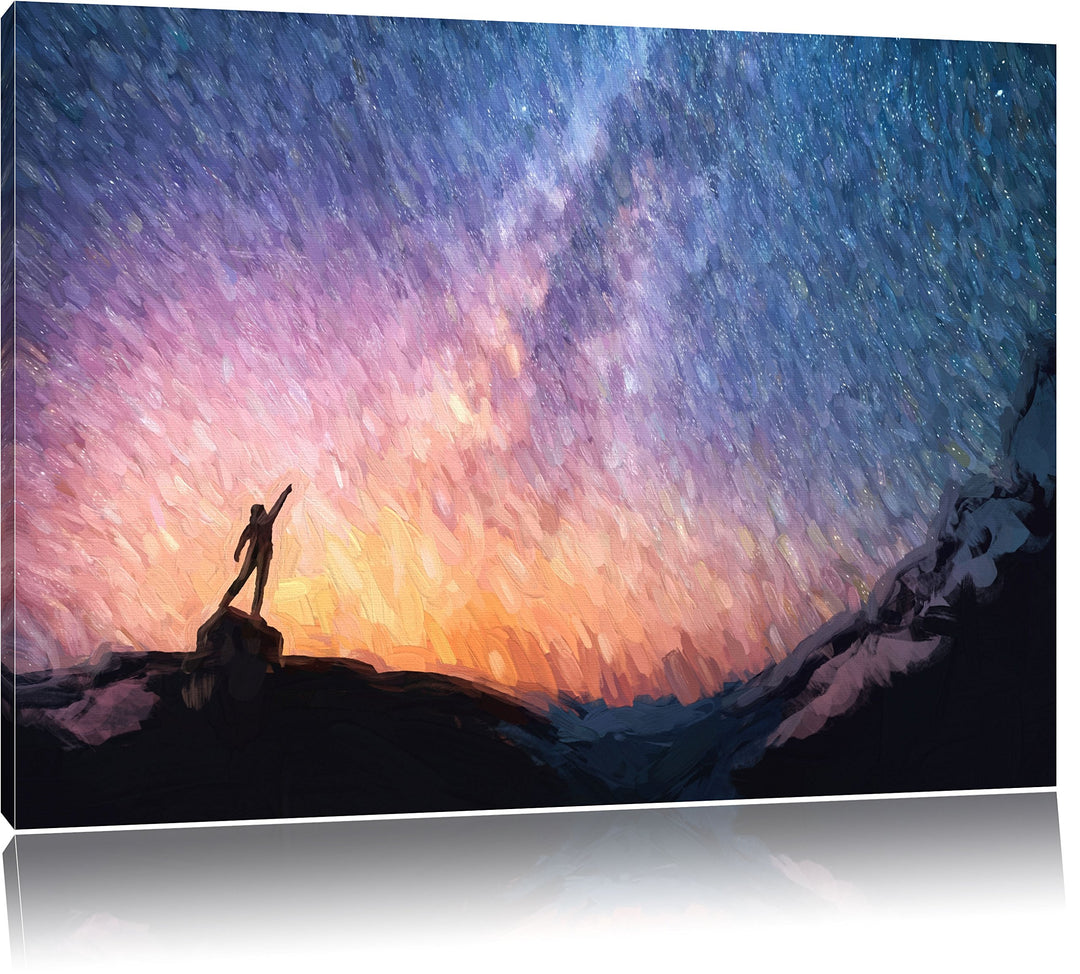 Pixxprint Sternenfänger Milchstrasse Kunst Pinsel Effekt, Format: 100x70 auf Leinwand, XXL riesige B