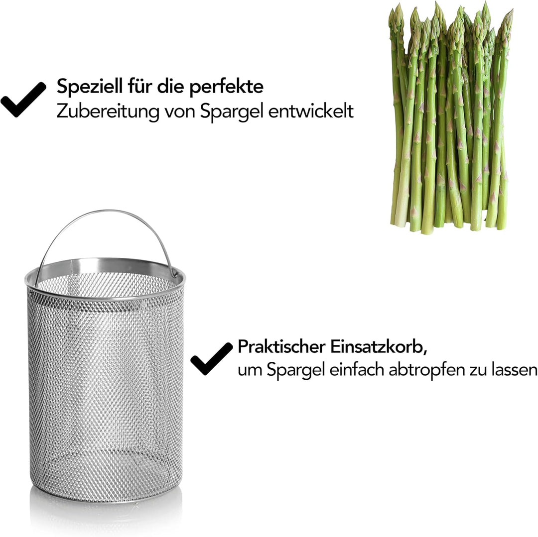Aviro Spargelpfanne – Nudelpfanne – Ø 16,5 cm – 25 cm hoch – 4,2 l – multifunktional – für alle Herd
