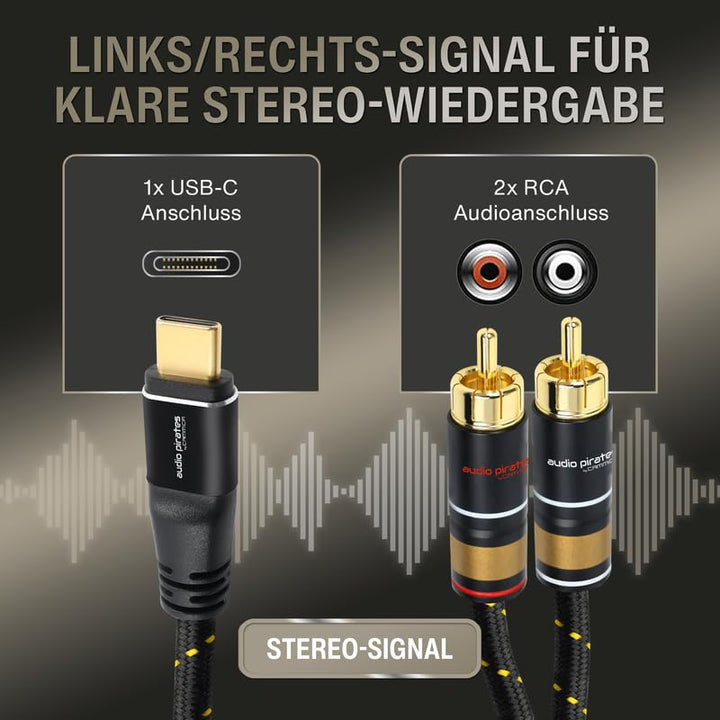 audio pirates by cammica USB-C auf 2x RCA Clinch Stecker, RCA-Kabel, Audio-Kabel | High-End Audiokab